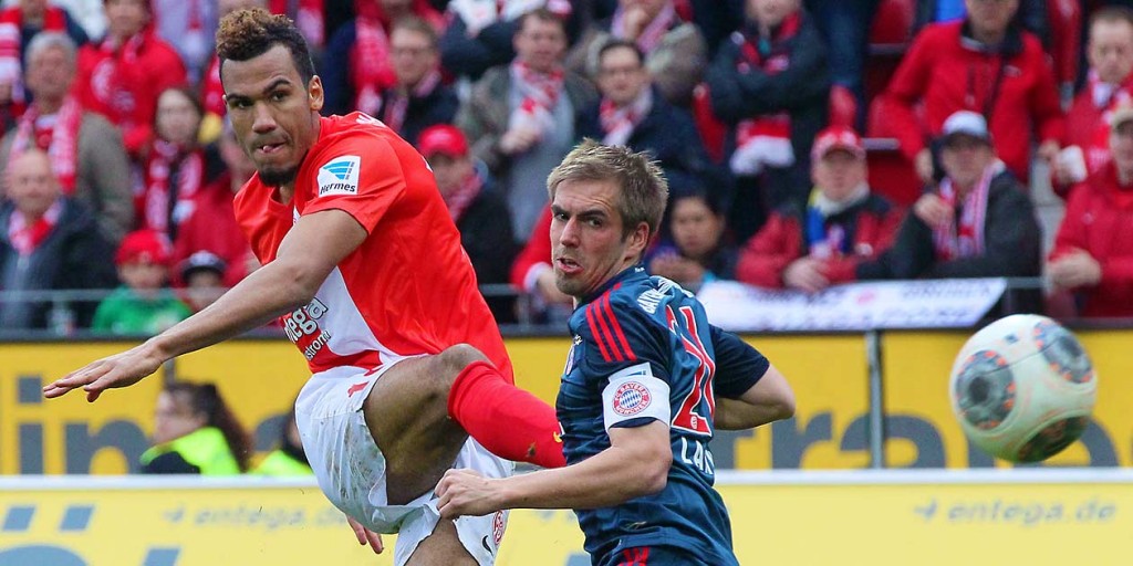 Fussball Bundesliga, Mainz 05 - Bayern München, Eric Maxim Choupo-Moting, Philipp Lahm , Foto: Bernd Eßling, Bildjournalist, Fotograf