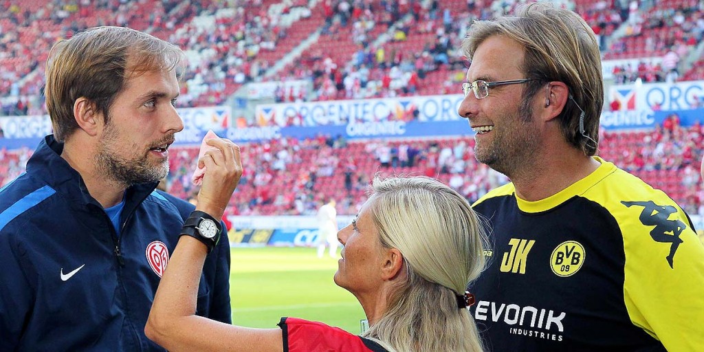 Fussball, Mainz 05, Trainer Thomas Tuchel, Trainer Jürgen Klopp, Foto: Bernd Eßling, Bildjournalist, Fotograf