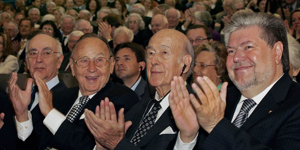 Dr. Hans Friderichs, Hans Dietrich Genscher, Valéry Giscard d´ Estaing , Kurt Beck, Foto: Bernd Eßling, Bildjournalist, Fotograf