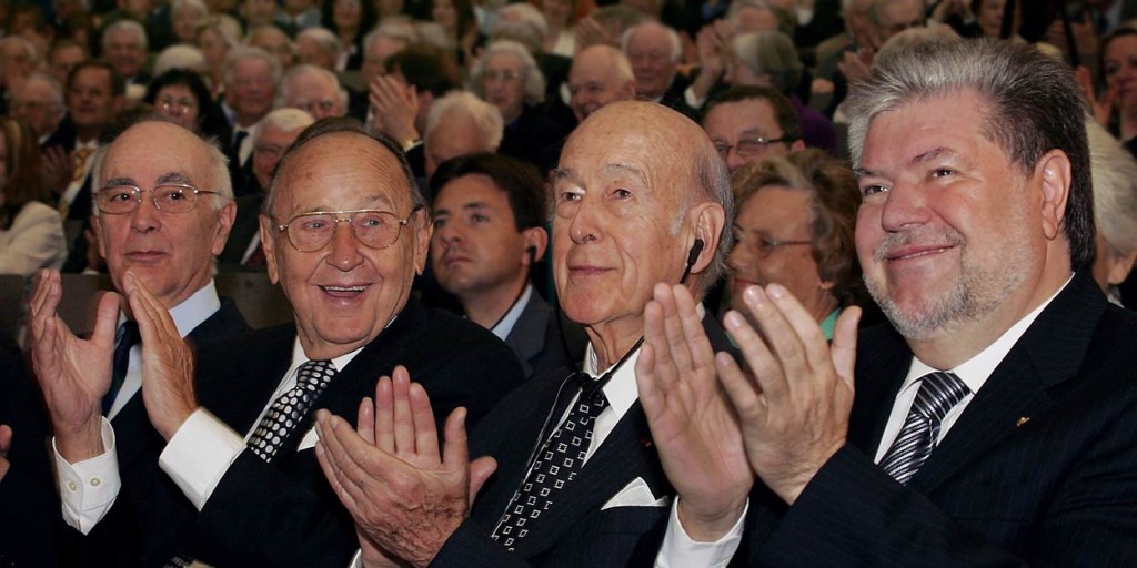 Dr. Hans Friderichs, Hans Dietrich Genscher, Valéry Giscard d´ Estaing , Kurt Beck, Foto: Bernd Eßling, Bildjournalist, Fotograf